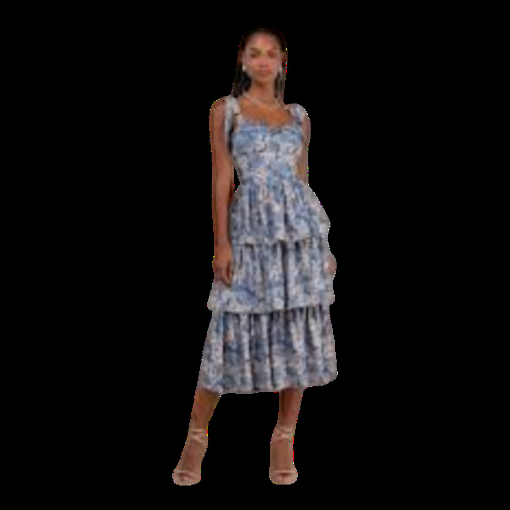 New! Lulus Lovely Bliss Blue Floral Jacquard Strapless Bustier Midi Dress #51